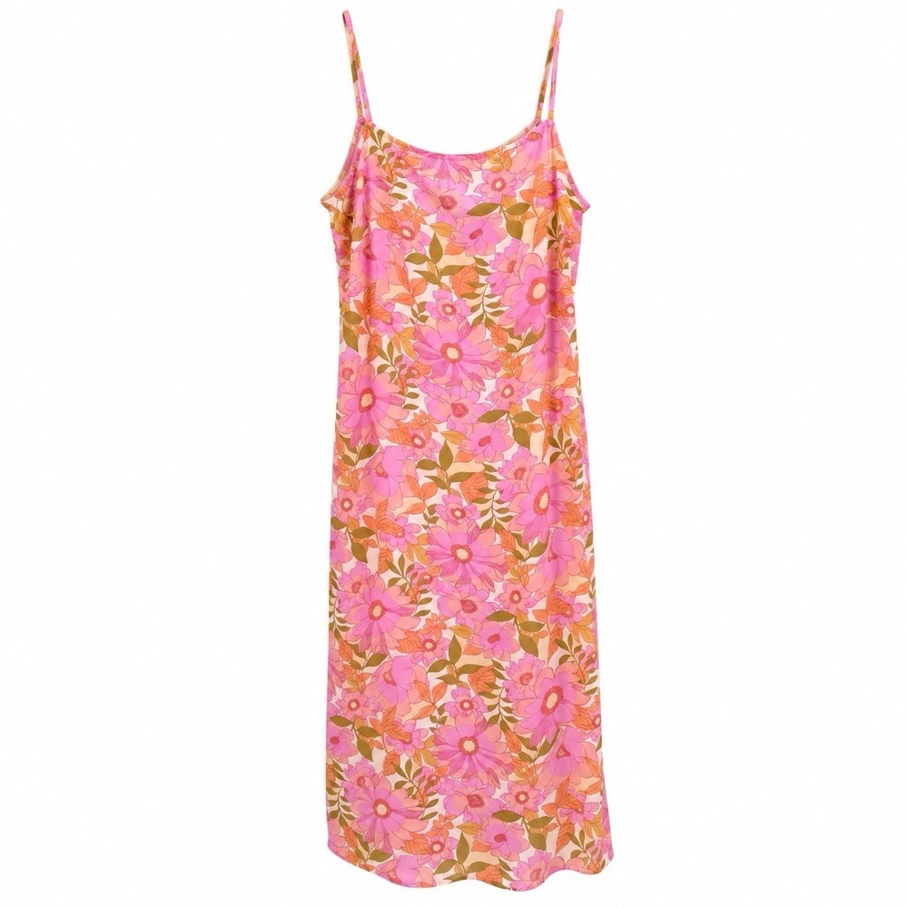 Billabong Womens Large Pink Floral Maxi Dress Spaghetti Strap Boho